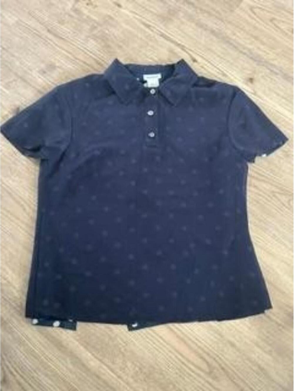 Acne Studios Polka Dot Polo Shirt Womens 34 Navy Blue Sheer Layered Short Sleeve
